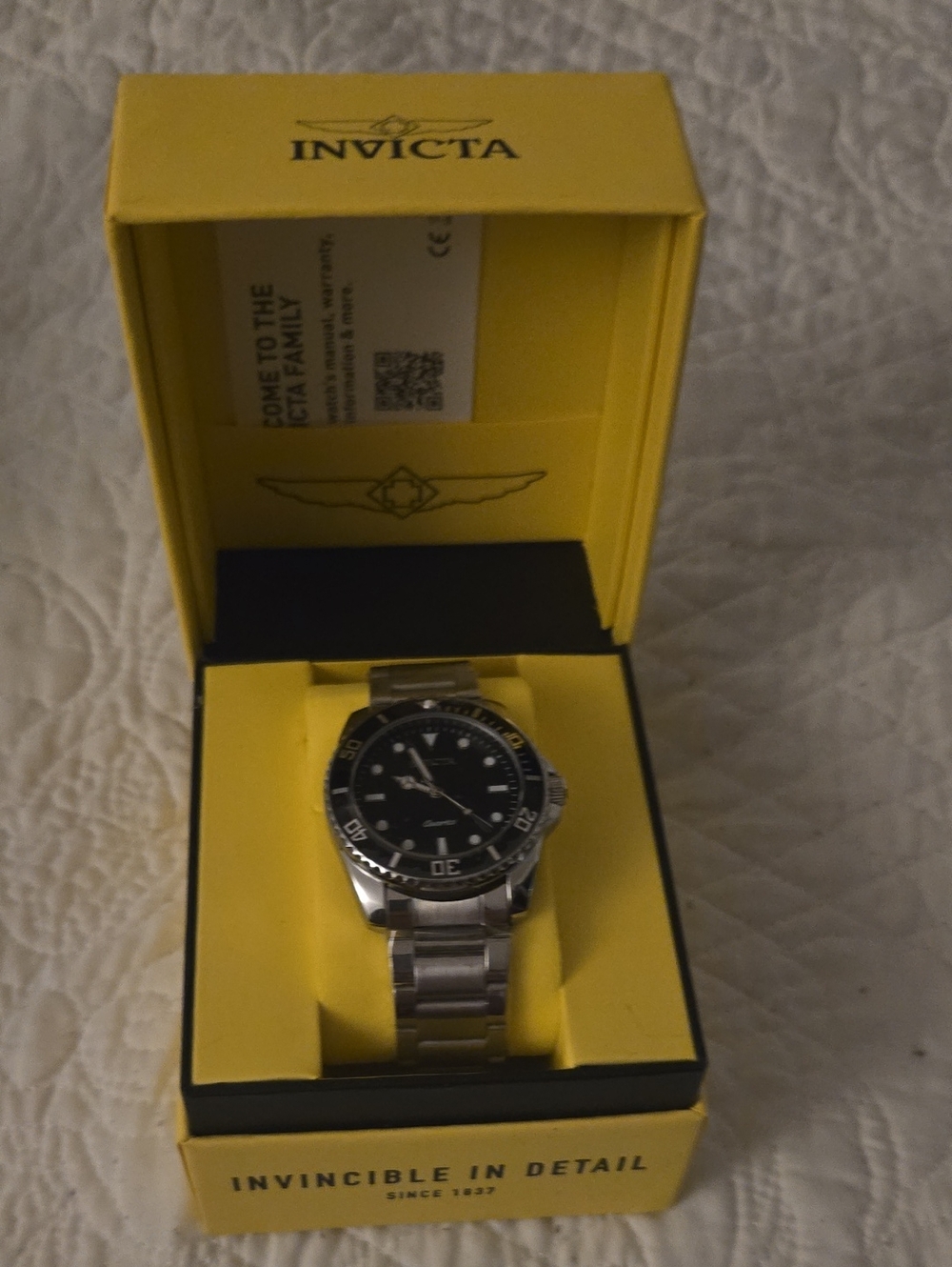 Invicta Silver Stainless Steel Watch with Black Dial